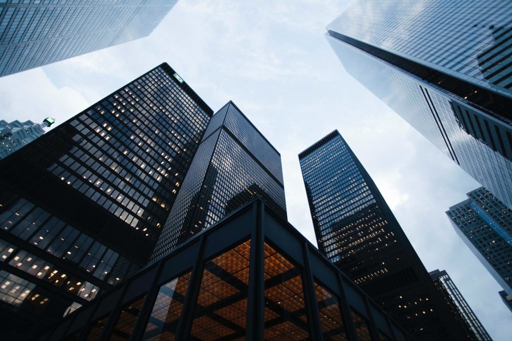 a group of skyscrapers in a city