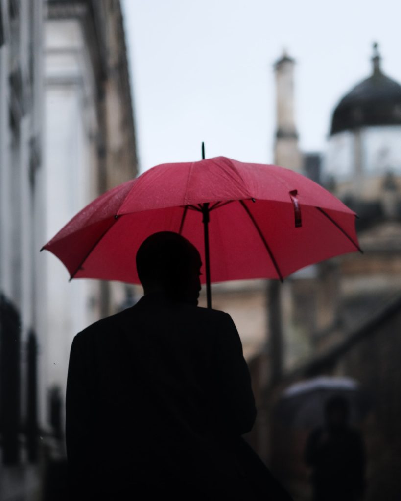 a person walking with an umbrella