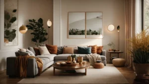a cozy living room with a warm, inviting ambiance.